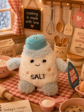 4.5 🧂 BumBumz Blue & White Plush 'Salt' Stuffed Toy 🧂- Cute Kitchen Character